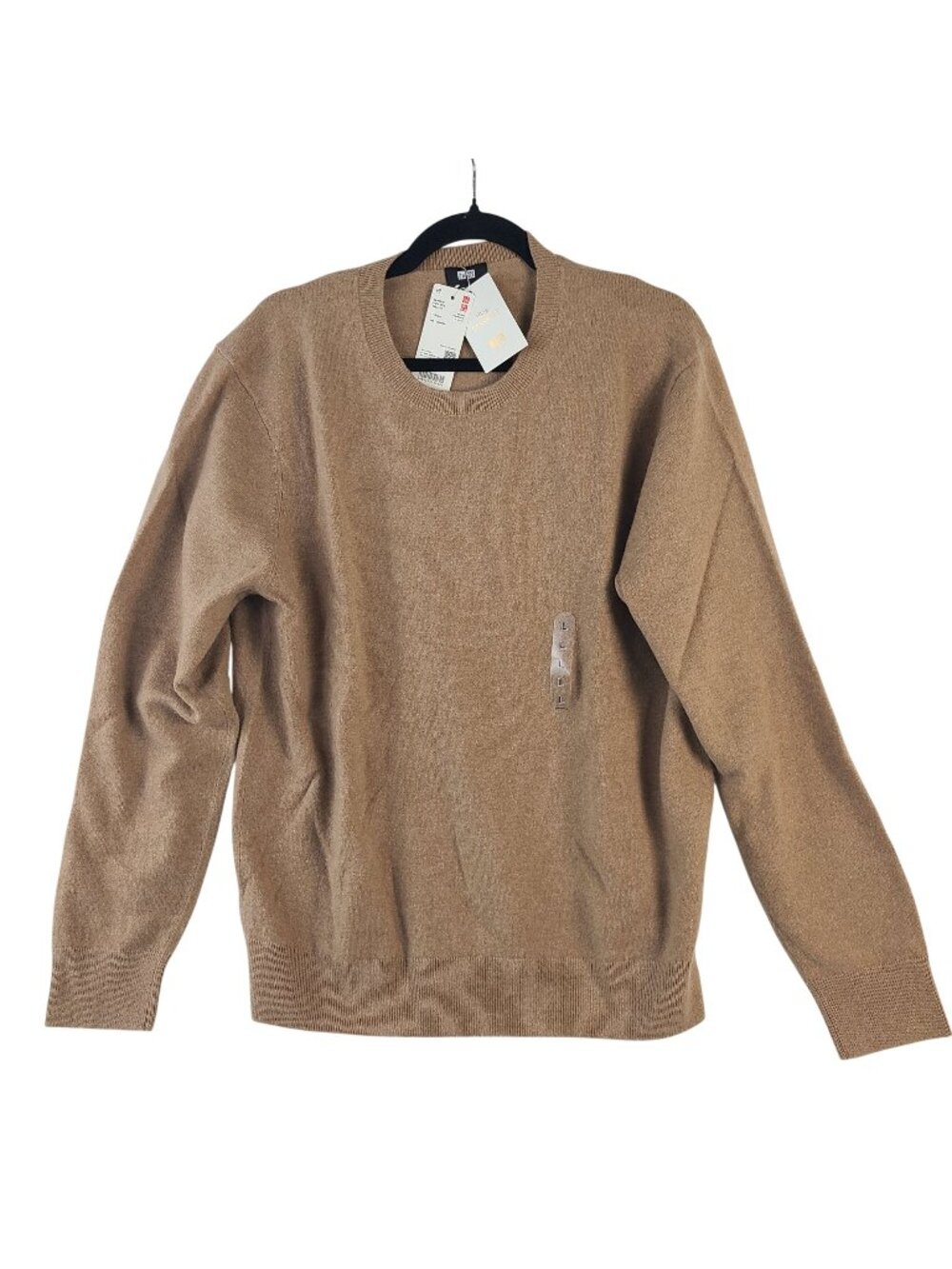 NEW Uniqlo Men's Cashmere Crew Neck Sweater Beige Large 100% Cashmere